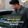 Recoger las llaves de tu coche en Autos Reina: cliente subiendo a su coche de ocasión en Mijas